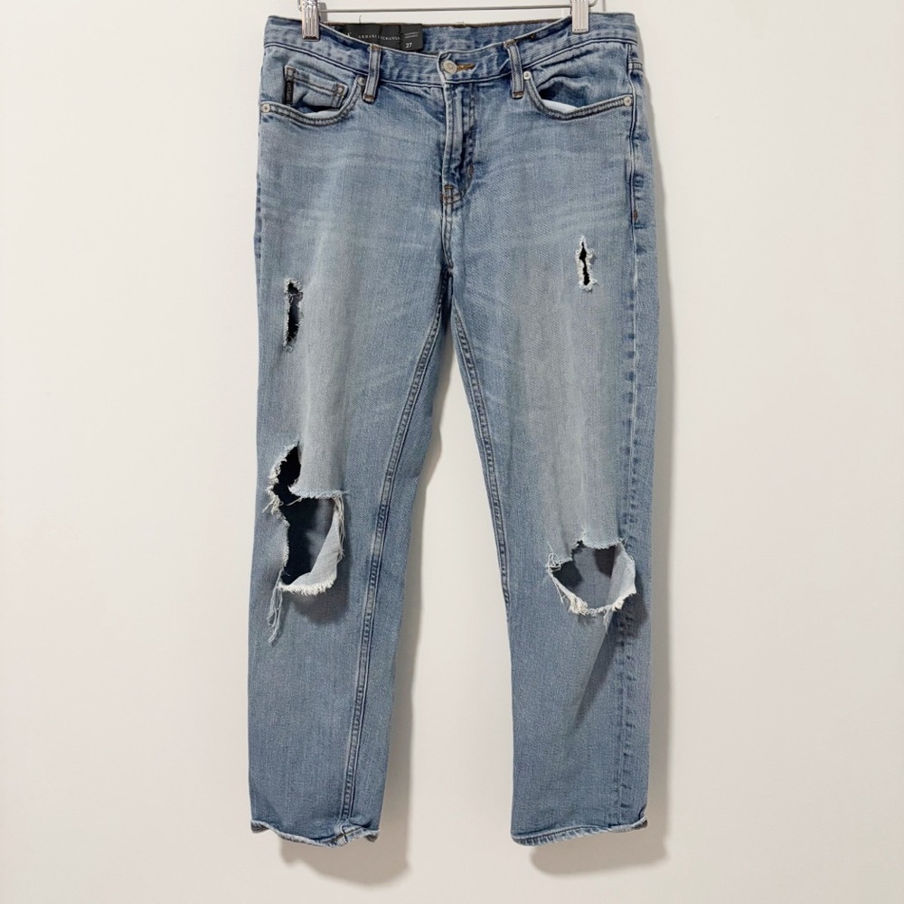 Armani Exchange‎ Boyfriend Fit Jeans Womens Size 27 Blue Distressed